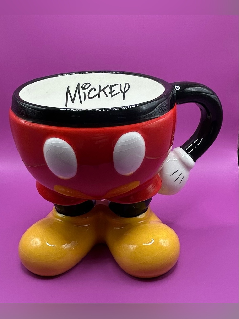 Disney Mickey Mouse Character Mug Red Yellow Black Retro Coffee Cup